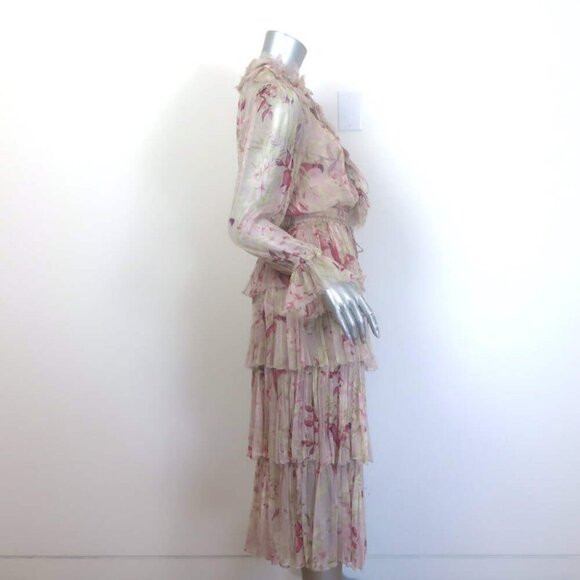 Zimmermann Winsome Tiered Midi Dress Light Pink Floral Crinkled Chiffon Size 1 - Picture 4 of 9